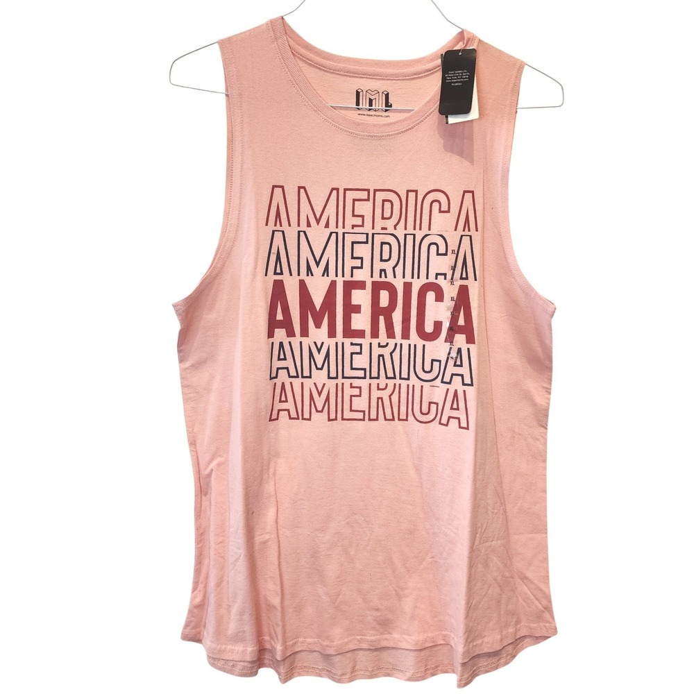 Isaac Morris America Repeat Tank Top Coral Pink Graphic Muscle Tee Junior XL NWT